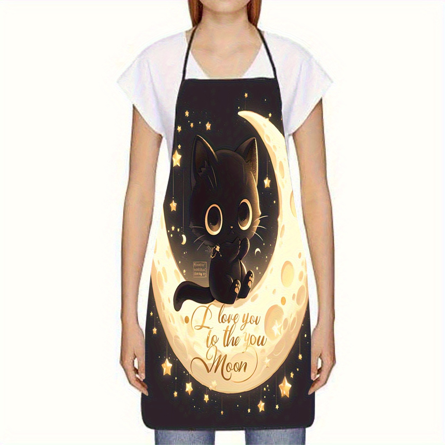 Cute Black Cat Moon Apron, I L - Mom'S Home Cooking ulasan dan harga