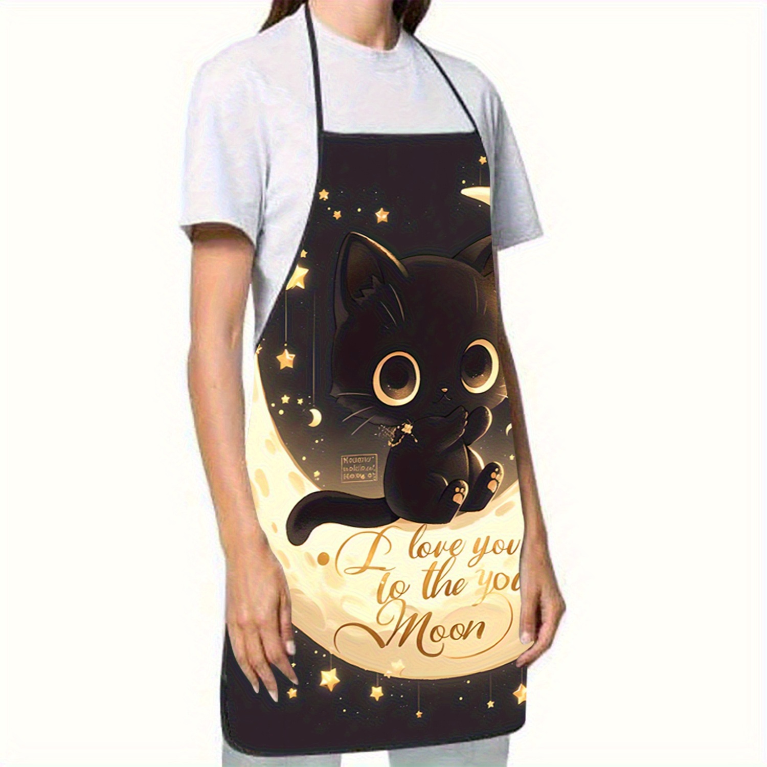 Cute Black Cat Moon Apron, I L - Mom'S Home Cooking ulasan dan harga